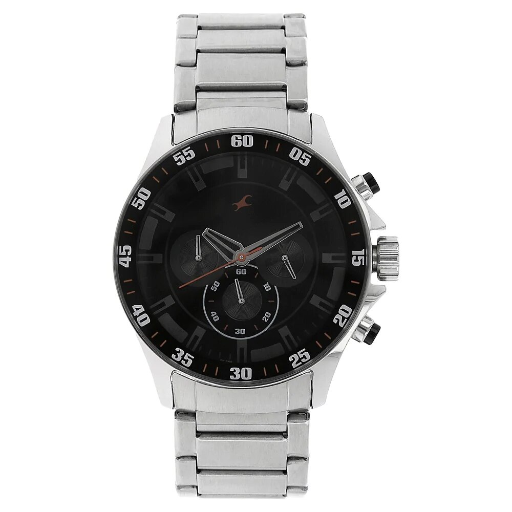 FASTRACK Big Time Black Dial Silver Metal Strap Watch for Men ...