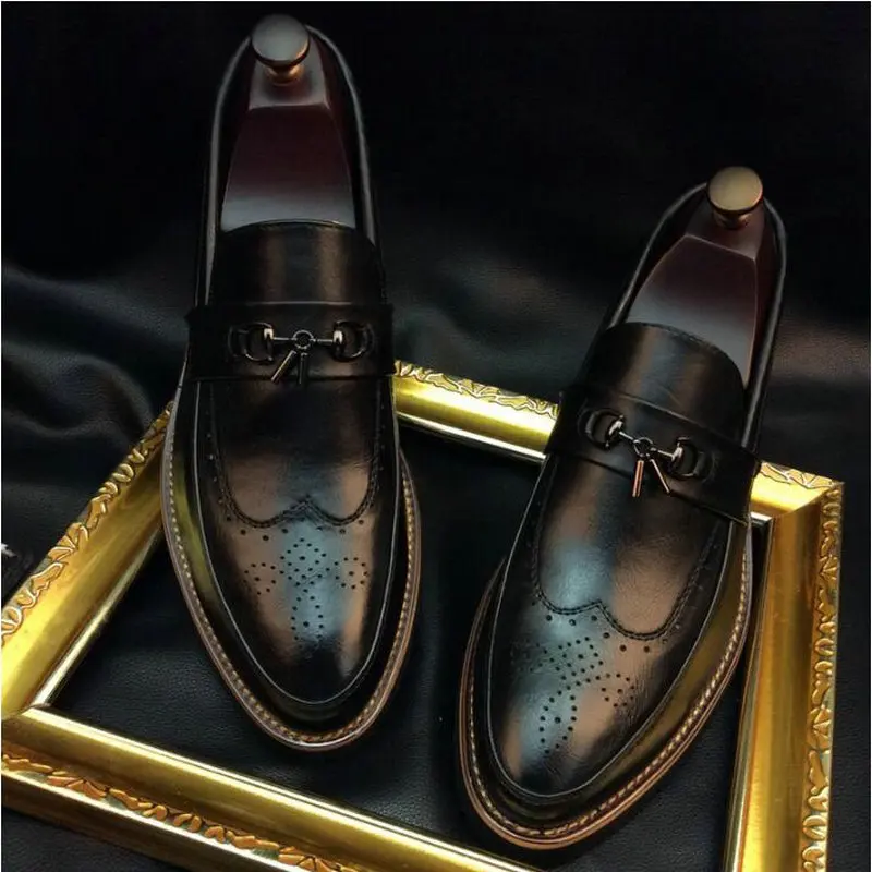 Genuine Leather England Style Formal Shoes For Men Black