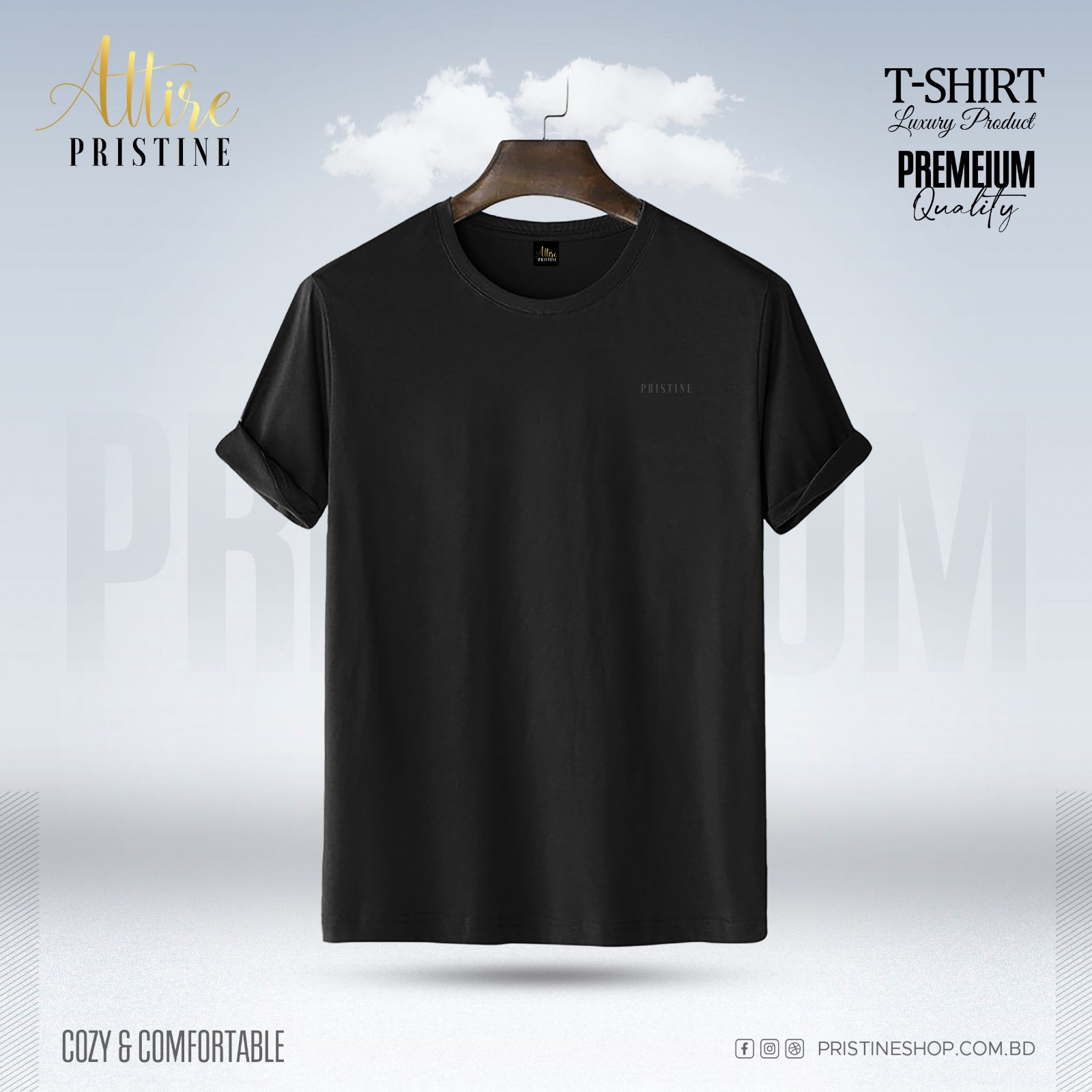 Pristine Premium Attire Solid T-shirt - Black