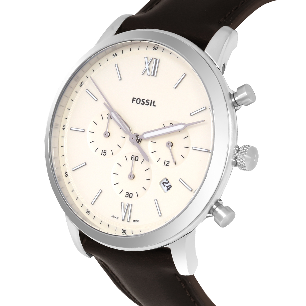 FOSSIL Neutra Chronograph Cream Dial Brown Leather Men's Watch - FS5380 |  PRISTINE
